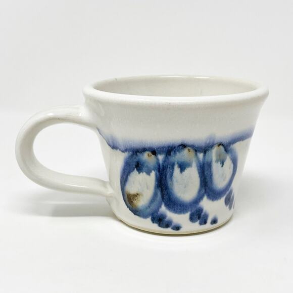 Lakeside Pottery Canada Coffee Cup Mug Hand Painted Stoneware Blue Floral White - Picture 1 of 6